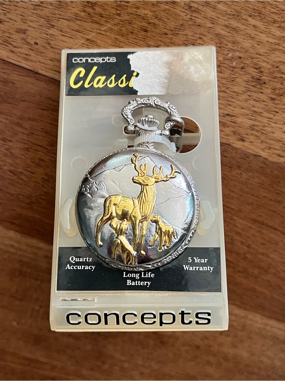 Vintage Silver and Gold Deer Pocket Watch NIB needs battery
